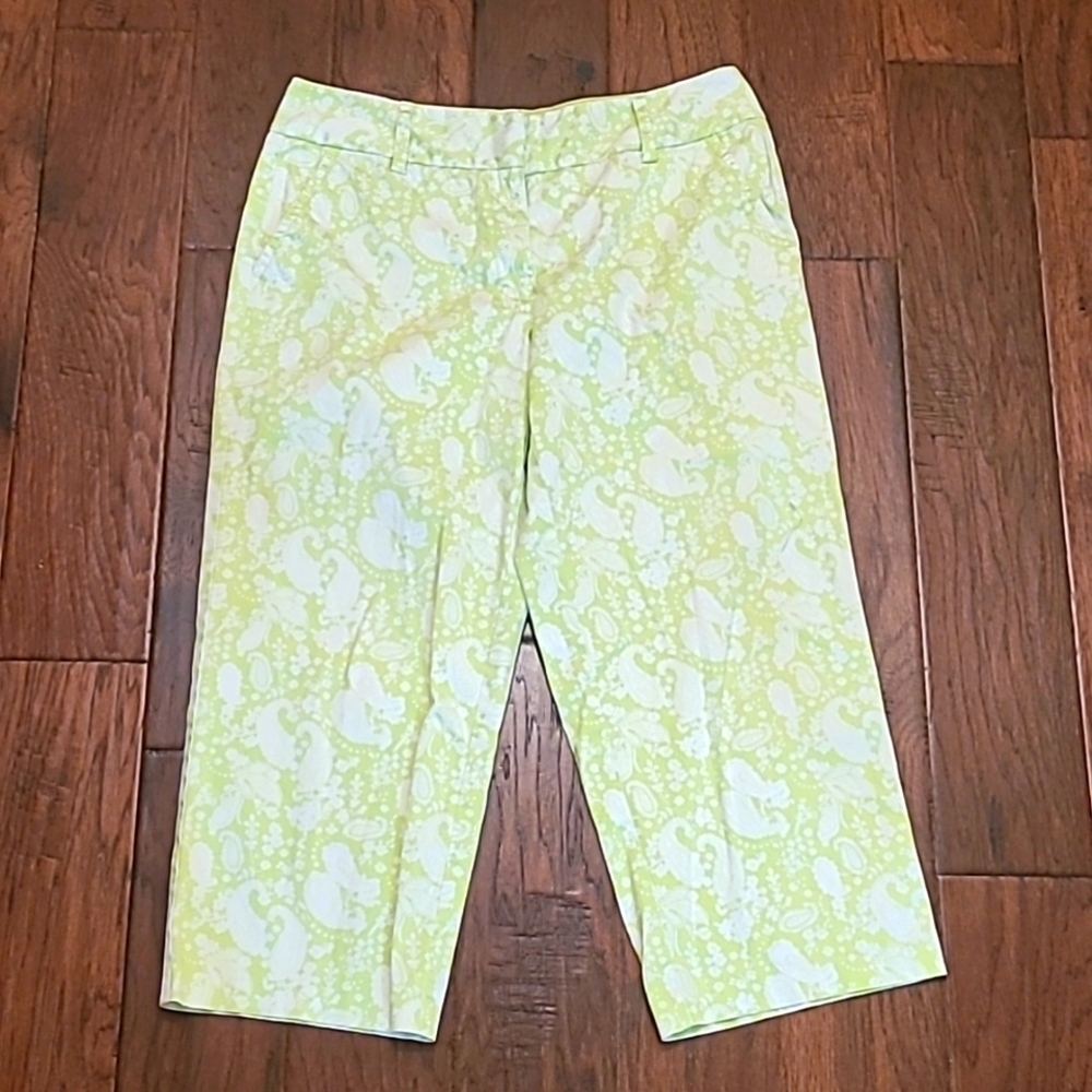 Liz Claiborne Audra lime green & white paisley pants size 12